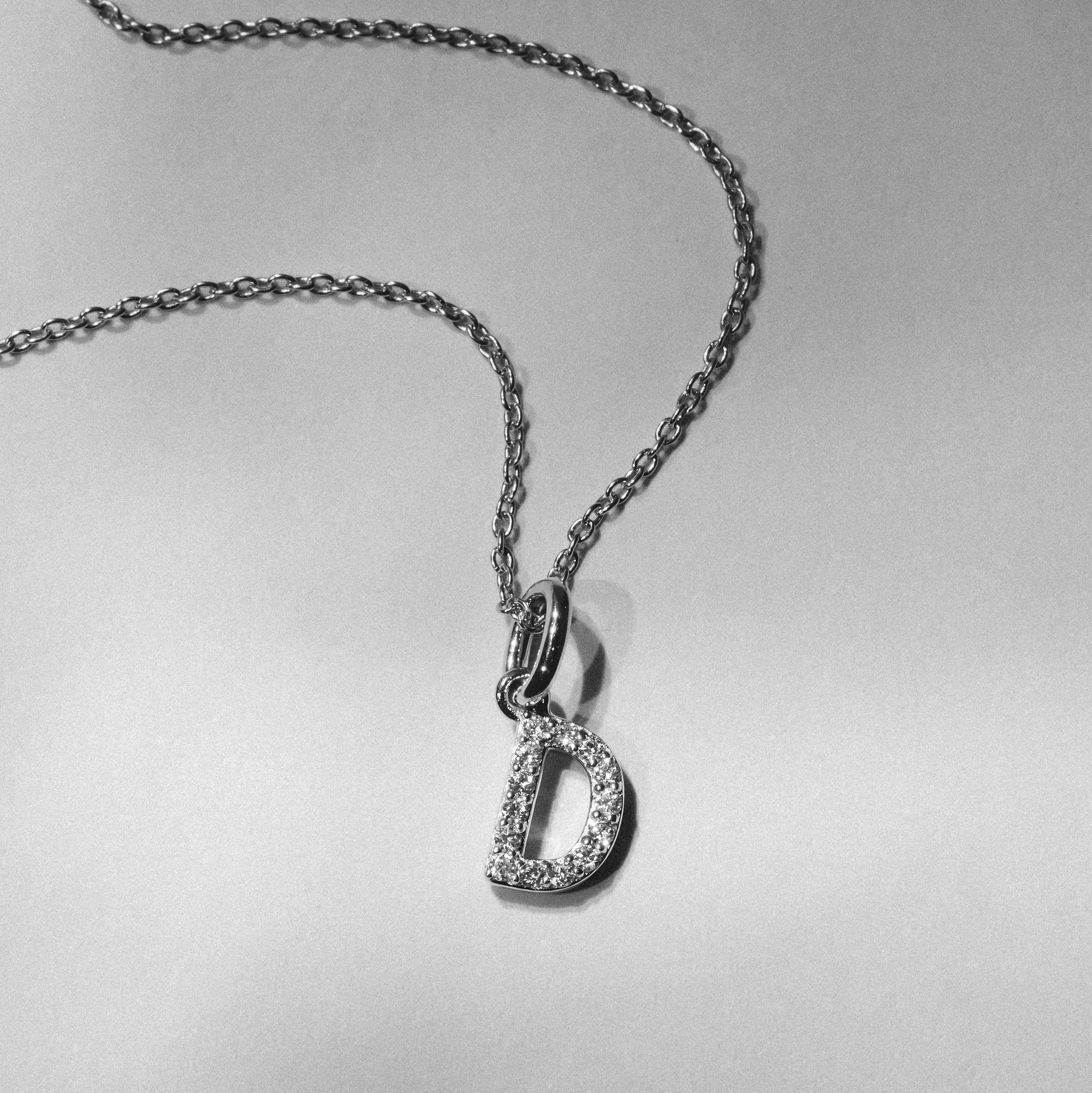 Love Letter Initial D Lab Diamond Necklace set in 925 Sterling Silver